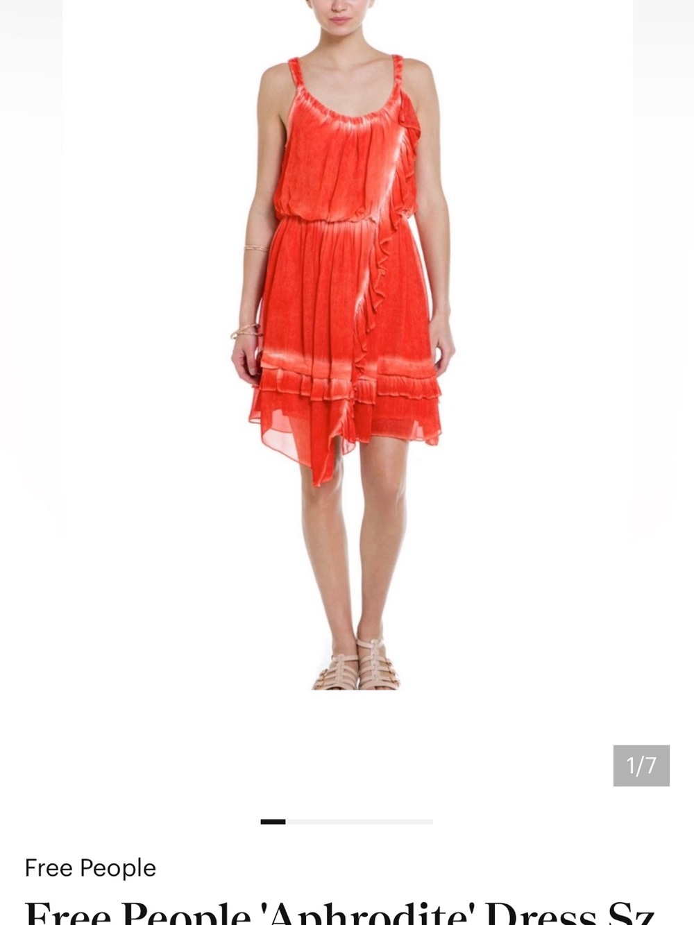 Free People Aphrodite Coral Red Ruffle Sleeveless Dress